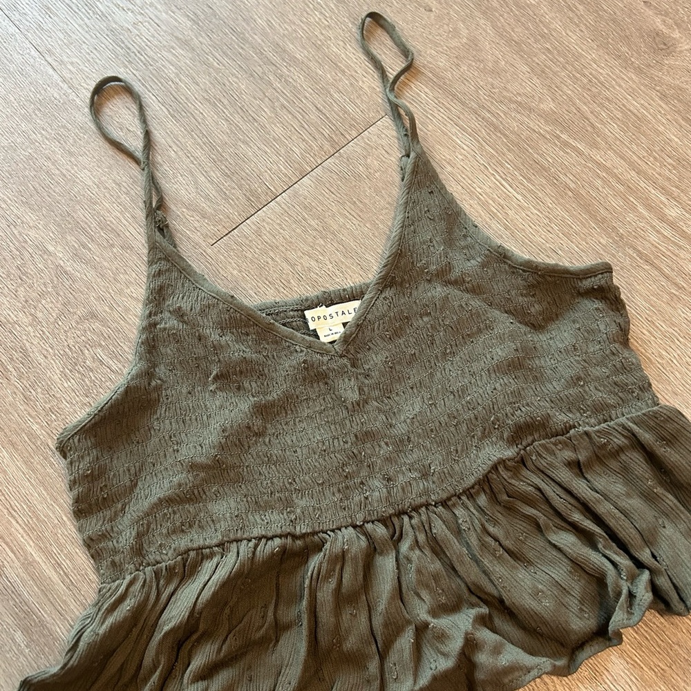 Aeropostale Green Smocked Ruffled Camisole